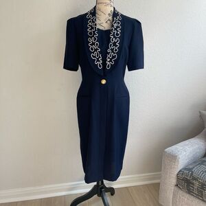 VTG Leslie Fay Dress‎ Midi 80's Button Up S-M formal professional oldmoney